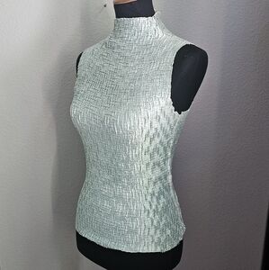 Vintage mint green mock neck Sleeveless blouse medium